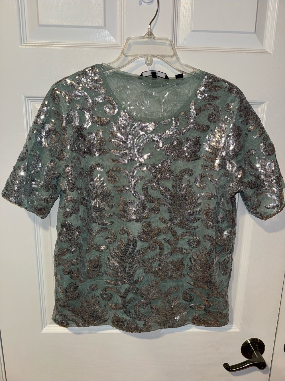Vero Moda Sage Green Short Sleeve Sequin Embellished Top